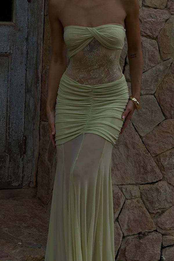 Fashion Lace Splicing Sexy Sleeveless Off-shoulder Slim Maxi Dress-consonak