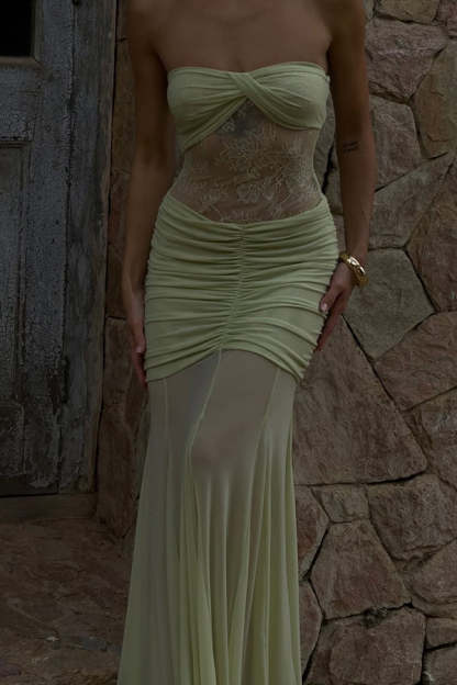 Fashion Lace Splicing Sexy Sleeveless Off-shoulder Slim Maxi Dress-consonak