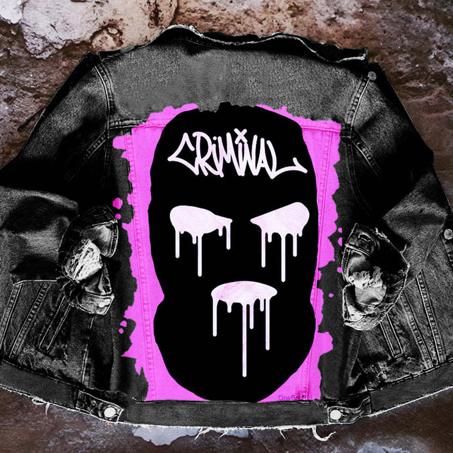 Halloween Print Long Sleeve Denim Jacket-consonak