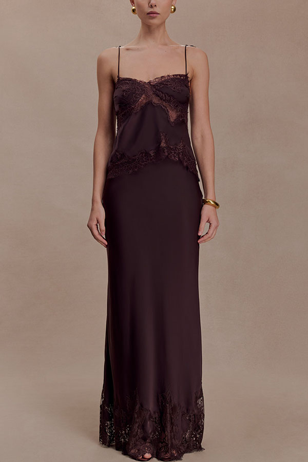 Nina Satin Lace Detail Mid Rise Flare Drape Maxi Skirt-consonak