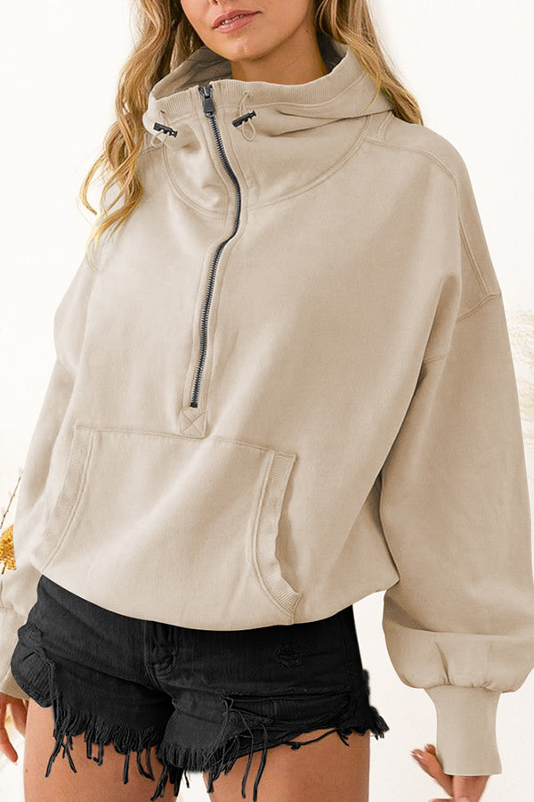 Front Pocket Zip Drawstring Long Sleeve Hoodie-consonak