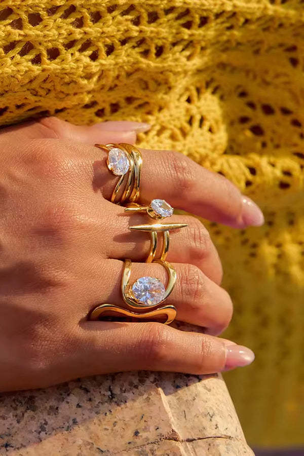 Elegant Zircon Geometric Titanium Steel Ring-consonak