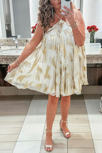 Stylish Printed Halterneck Strappy Backless Mini Dress-consonak