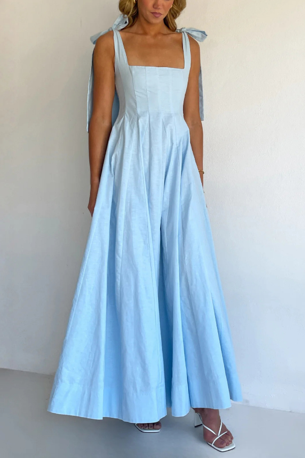 Solid Color Sleeveless Tie-up Suspender Elegant Patchwork Maxi Dress-consonak