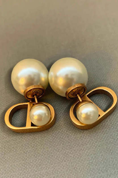 Vintage Double D Shape Pearl Earrings-consonak