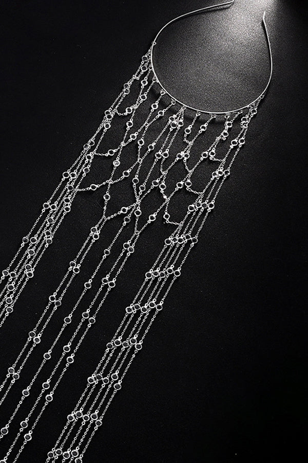 Fashionable and Light Luxury Rhinestone Tassel Headband-consonak