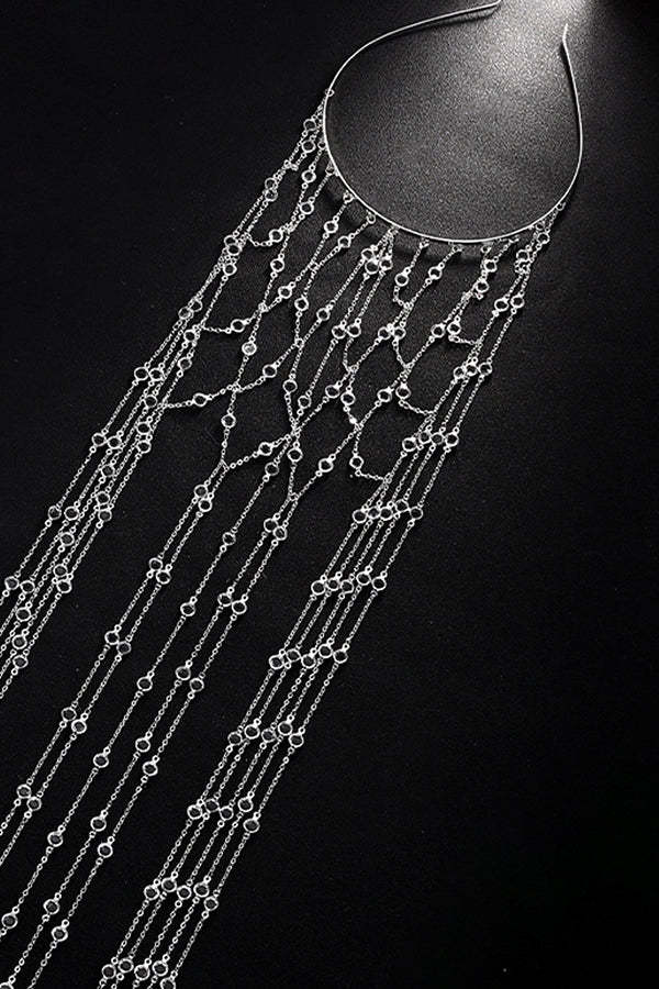 Fashionable and Light Luxury Rhinestone Tassel Headband-consonak