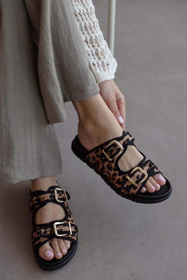 Leopard Print Double Button Women's Slippers-consonak