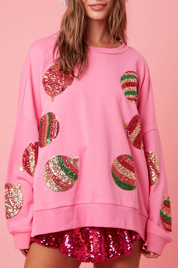 Christmas Egg Sequined Casual Long Sleeve Sweatshirt-consonak