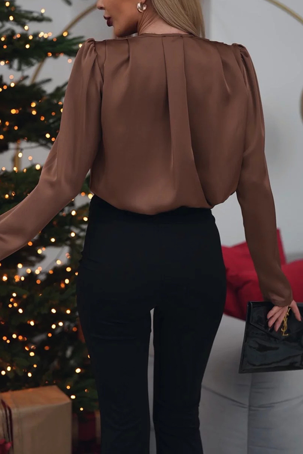 Unique and Romantic Satin Rose Detail Pleated Loose Blouse-consonak