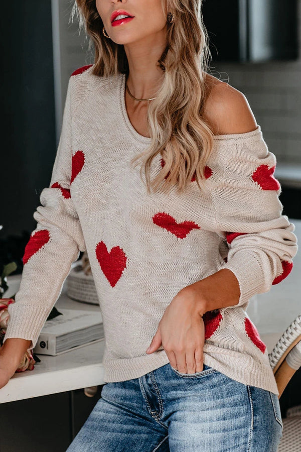 Stylish Color-blocked Heart-patterned Long-sleeved Loose Knit Sweater-consonak