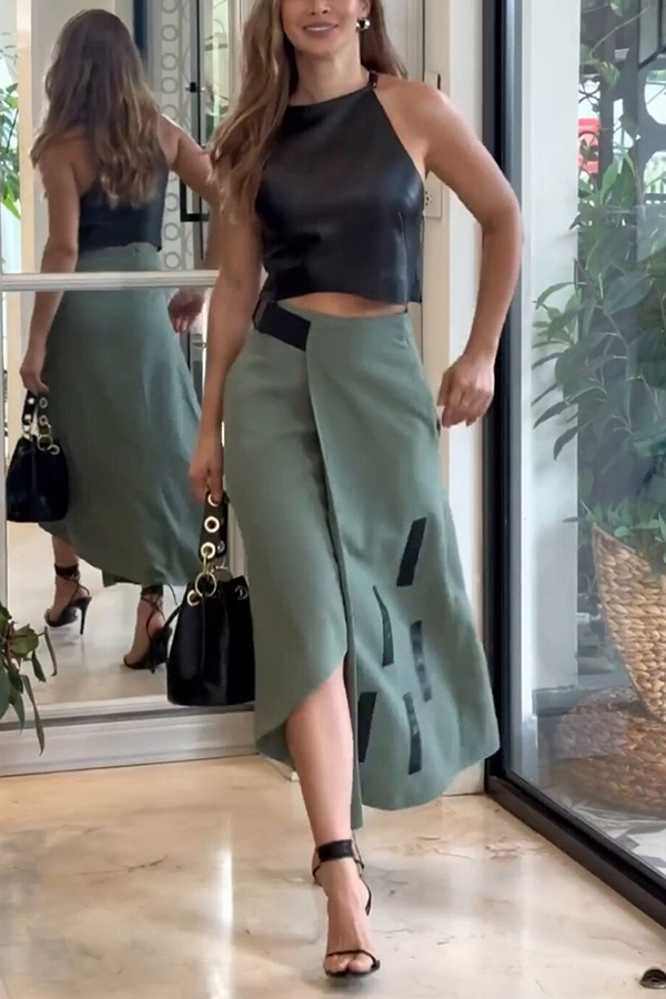Stylish Cropped Sleeveless Top and Pockets Irregular Hem Skirt Set-consonak