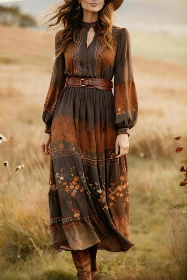 Fashionable Hollowed-out Round Neck Long Sleeve Fitted Waist Midi Dress-consonak