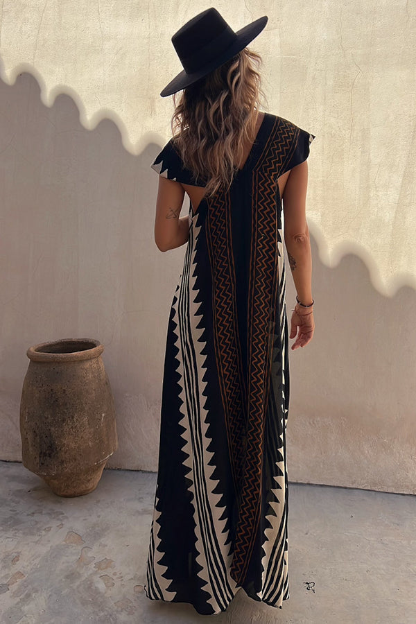 Beach Dates Ethnic Print A-line Maxi Dress | Consonak