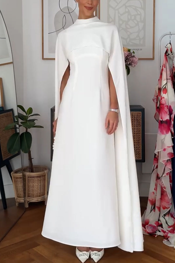 Tailored Dramatic High Neck Cape Detail Gown Maxi Dress