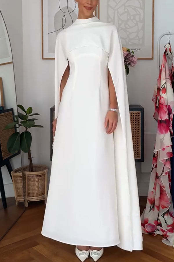Tailored Dramatic High Neck Cape Detail Gown Maxi Dress