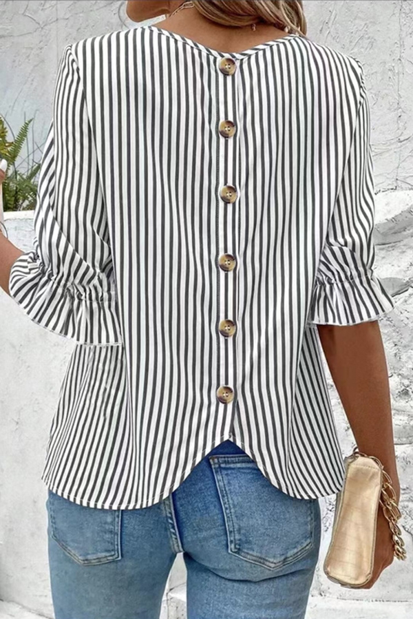 Fashionable Striped Printed Button Half Sleeve Casual Shirt-consonak