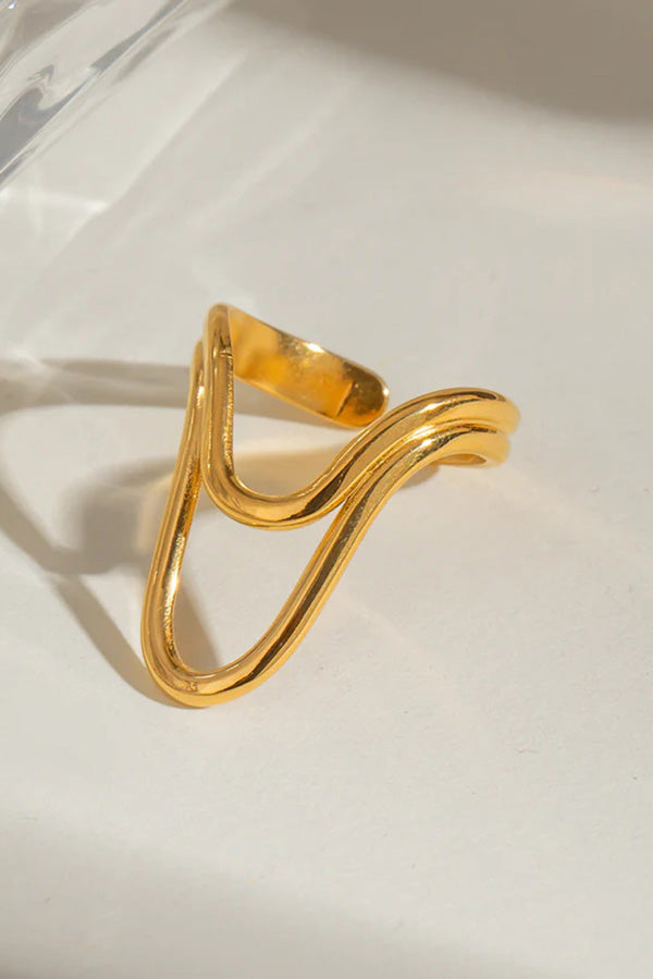 Fashionable Irregular Line Stainless Steel Open Ring-consonak