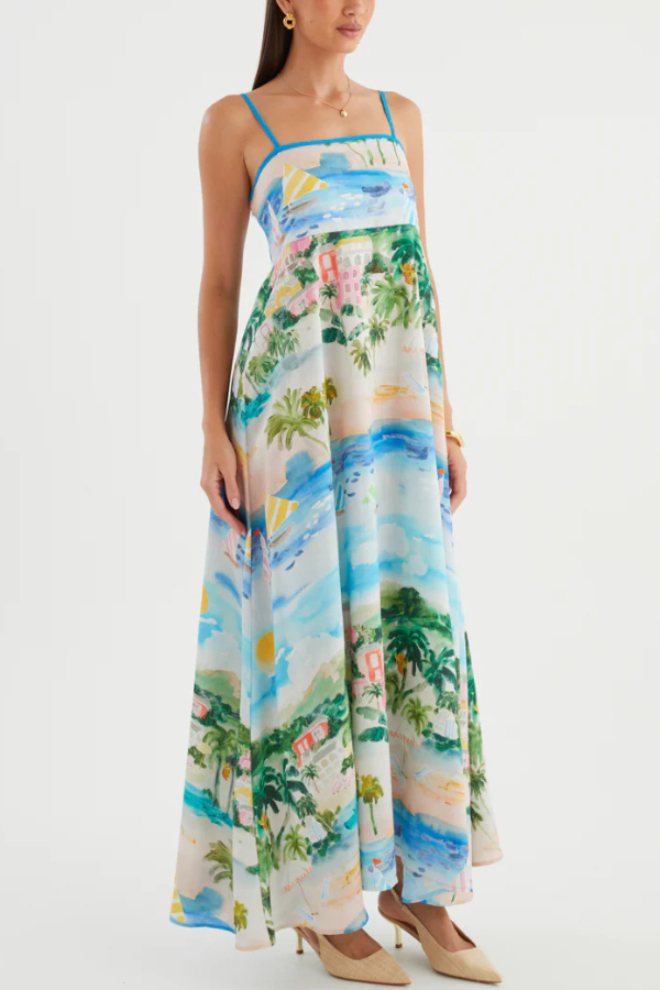 Unique Printed Loose Sleeveless Camisole Casual Vacation Maxi Dress-consonak