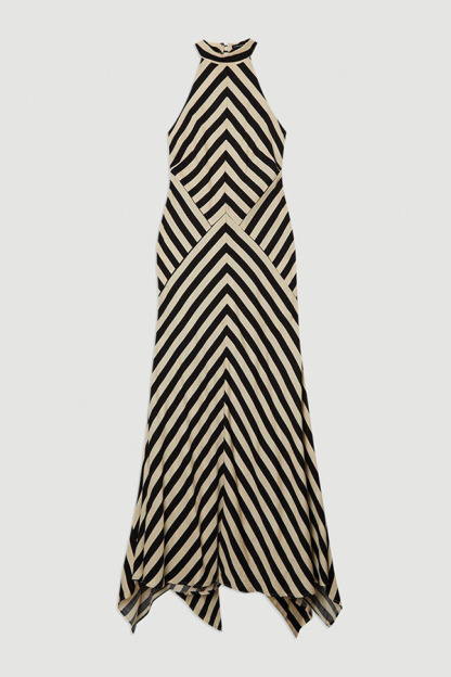 Modern Perfection Geometric Stripes Print Open Back Irregular Hem Maxi Dress-consonak