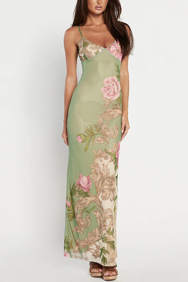 Reveling in The Unknown Floral Print Slip Stretch Maxi Dress-consonak