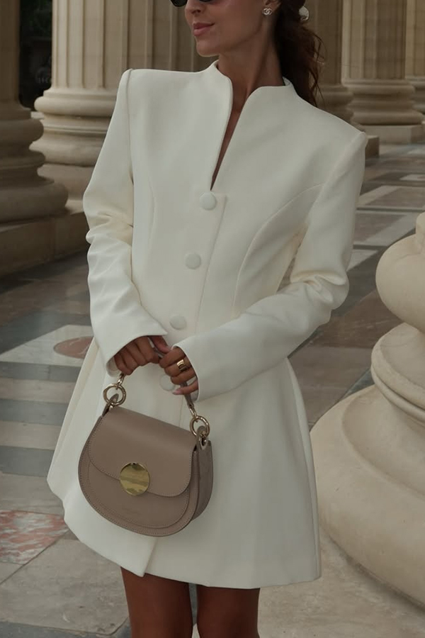 Solid Color Long-sleeved Slim-fit Button-down Casual Mini Dress-consonak