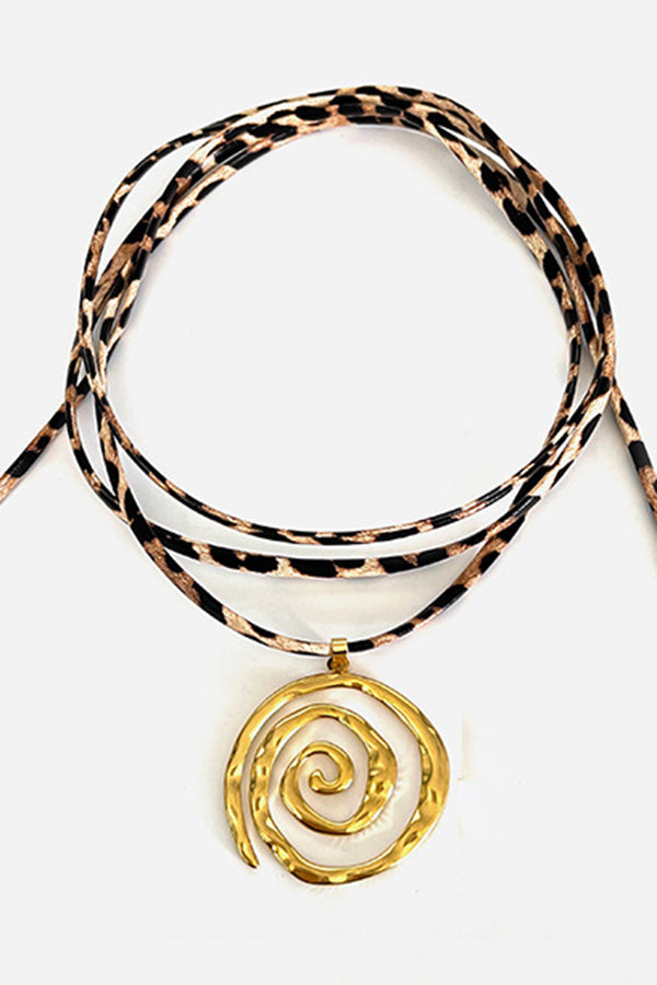 Stylish Leopard Print Leather Cord Spiral Stainless Steel Necklace-consonak