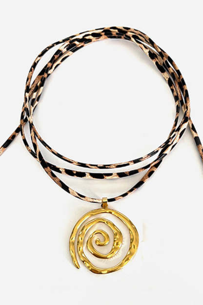 Stylish Leopard Print Leather Cord Spiral Stainless Steel Necklace-consonak