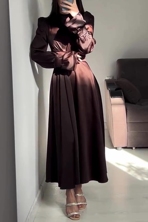 Solid Color Ruffled Sleeves Waisted Tie Slim Fit Maxi Dress-consonak