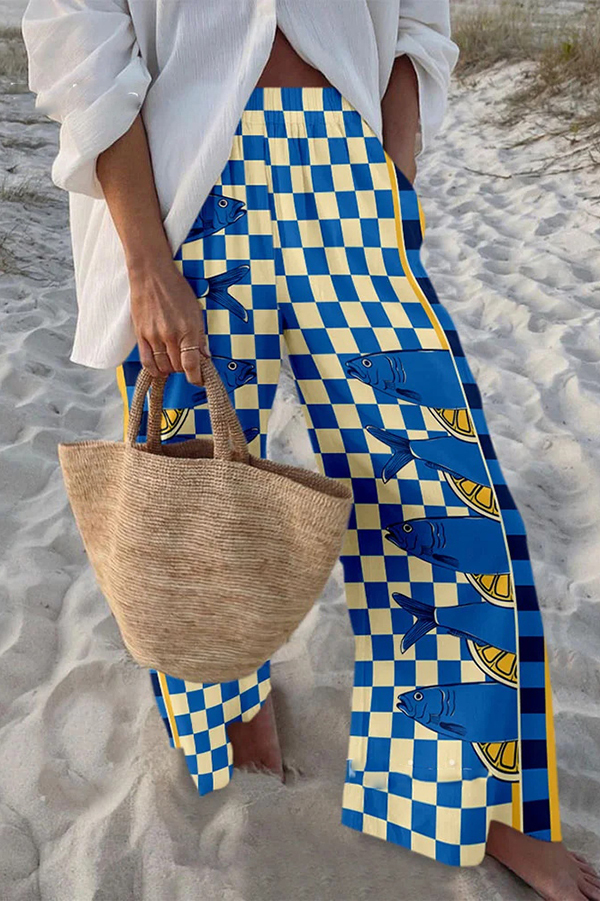 Unique Marine Print Elastic Waist Loose Pocket Pants-consonak