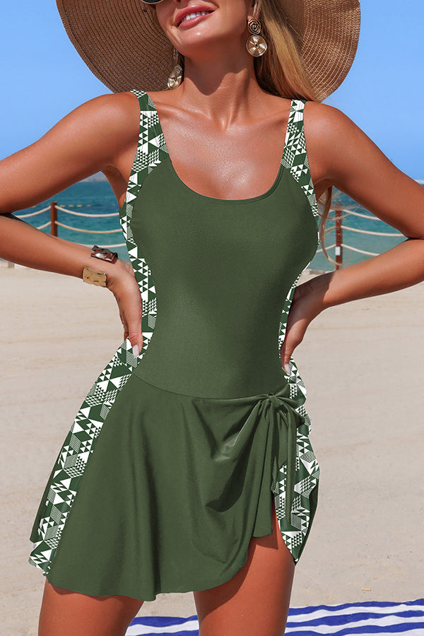 Stylish Patchwork Tie-up Stretch One-piece Swimsuit-consonak