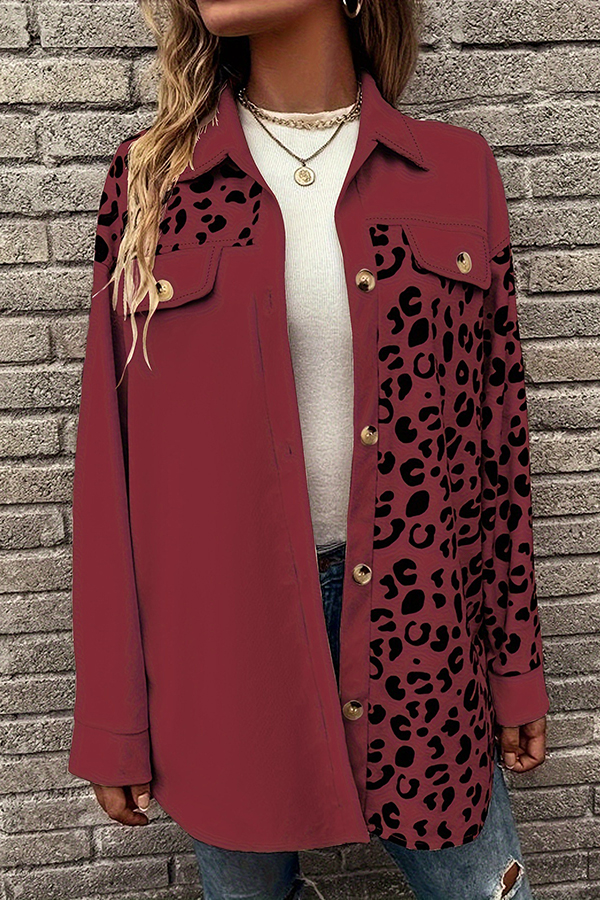 Leopard Print Single-breasted Mid-length Shirt Jacket-consonak