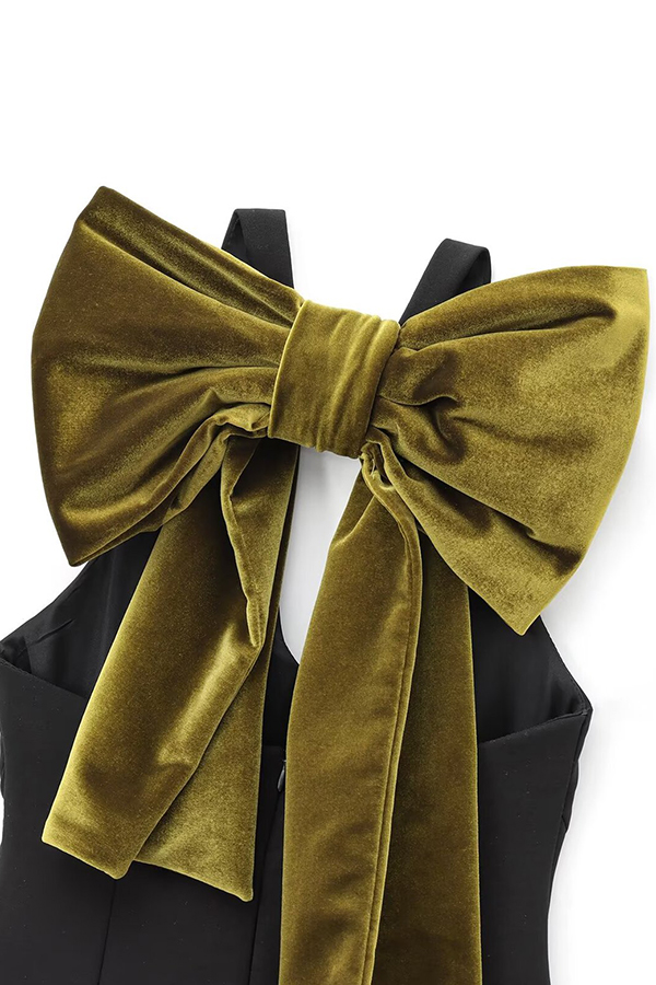 Sweet Party Contrast Back Velvet Bow Detail Mini Dress-consonak