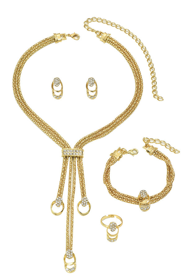 Simple and Fresh Diamond Necklace Earrings and Bracelet Ring Set-consonak