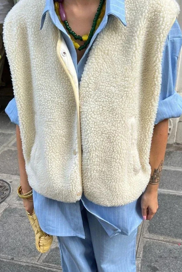 Stylish Polar Fleece Loose Single-breasted Sleeveless Vest Jacket-consonak