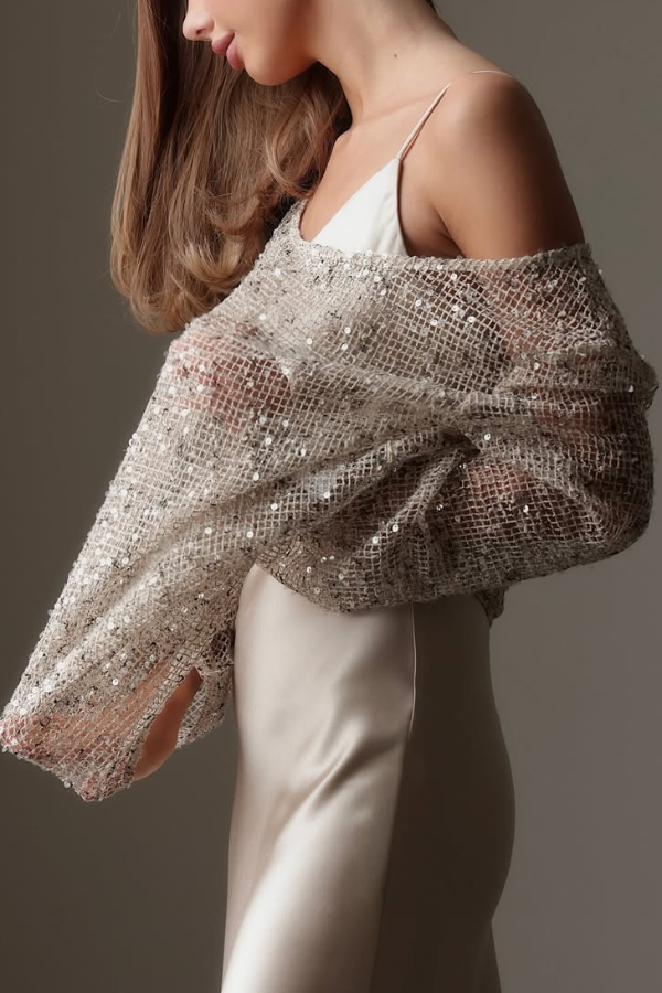 Fashionable Sequined Cutout Casual Long-sleeved Loose Cover-up Top-consonak