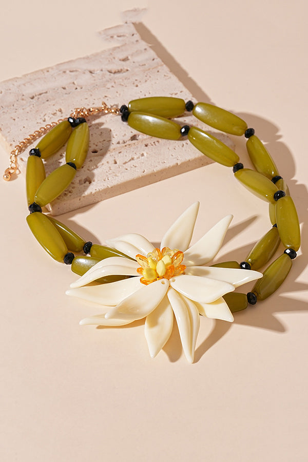 Fashionable Bamboo Crystal Flower Necklace and Earrings-consonak