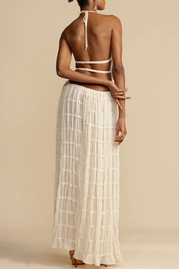 Versatile retro charm pleated drawstring waistline long skirt set | Consonak