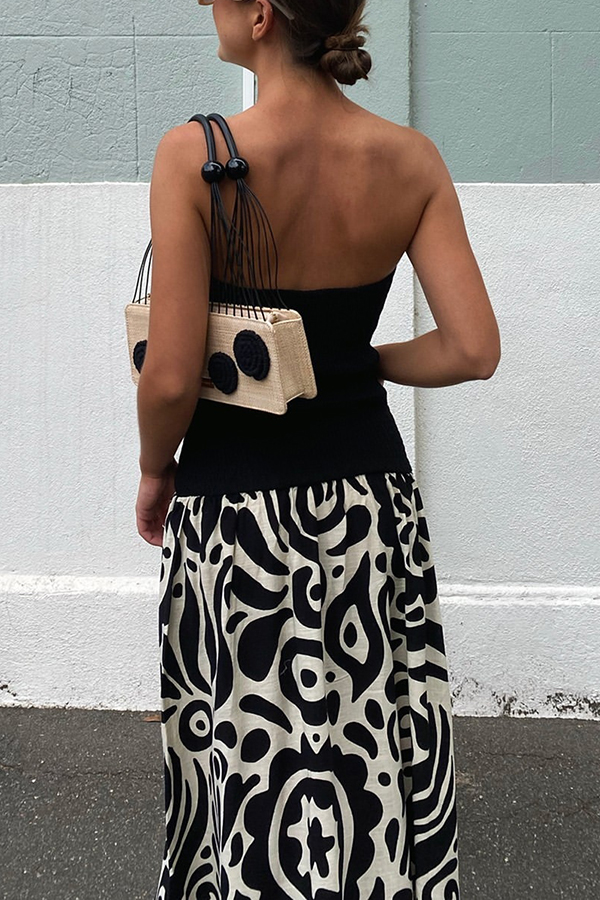 Gina Contrast Color Unique Print Strapless Stretch Maxi Dress-consonak