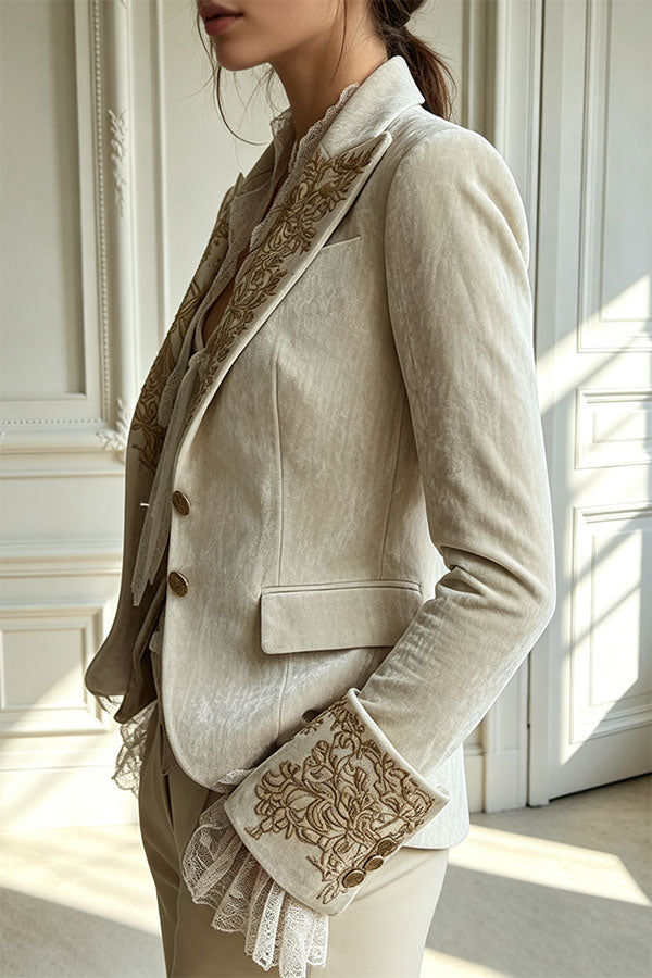 Aurelia Vintage Velvet Embroidered Blazer-Consonak