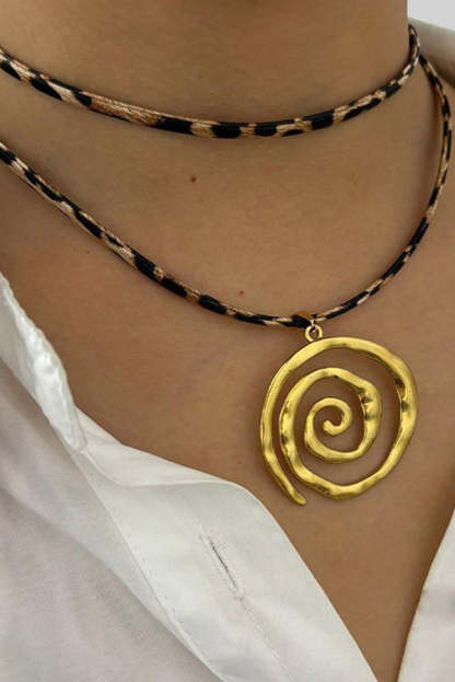 Stylish Leopard Print Leather Cord Spiral Stainless Steel Necklace-consonak