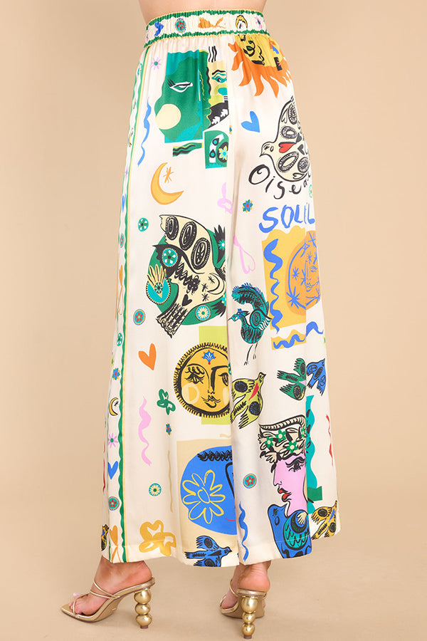 Meralda Unique Print Elastic Waist Pocketed Wide Leg Pants-consonak