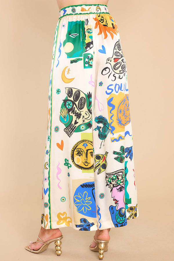 Meralda Unique Print Elastic Waist Pocketed Wide Leg Pants-consonak