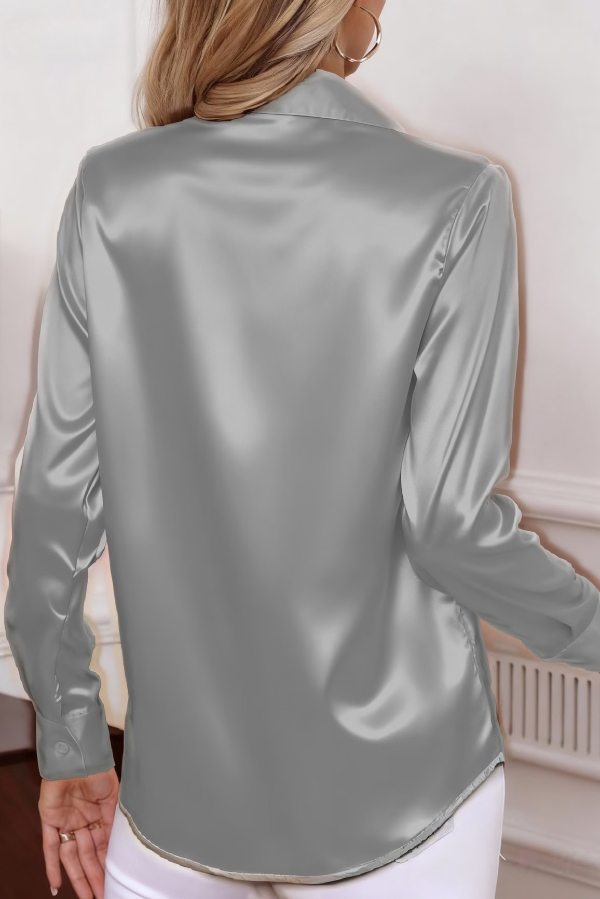 Solid Color Collared Long-sleeved Casual Button-down Shirt-consonak