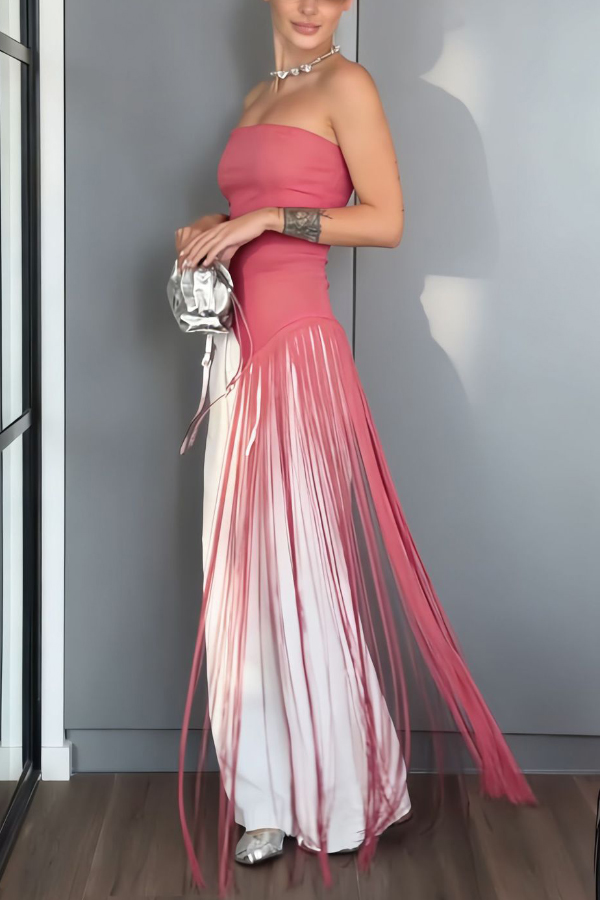 Stylish Sleeveless Off-shoulder Slim-fit Long Tassel Top