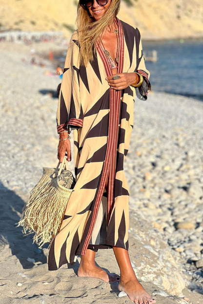 Vintage Pattern Open Front Loose Duster Kimono Cover Up-consonak
