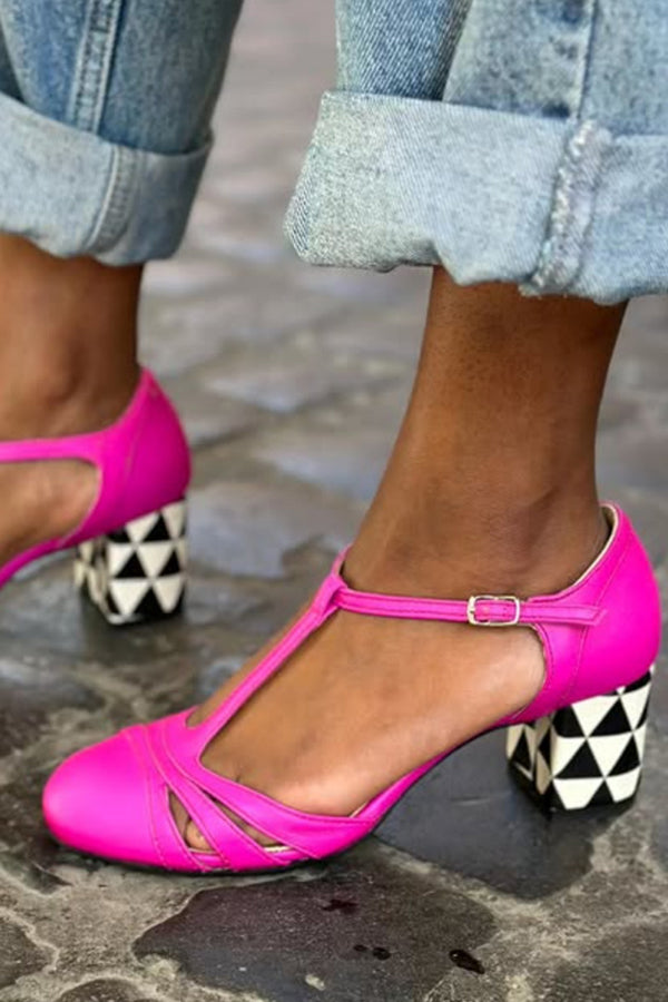 Color-blocked Faux Suede Chunky Heel Sandals-Consonak