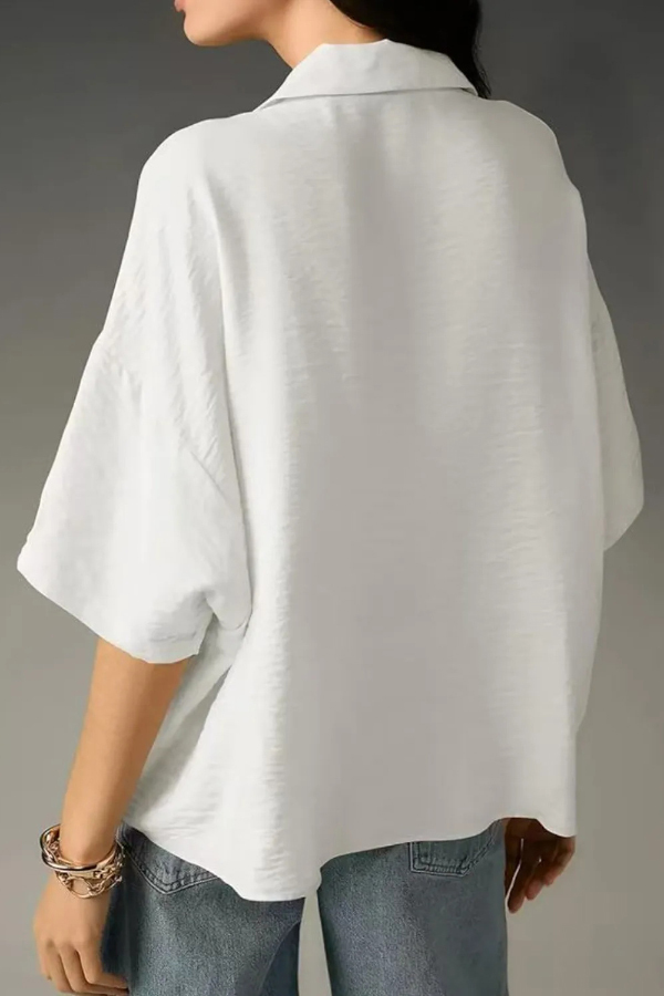 Solid Color Loose Lapel Short-sleeved Casual Shirt-consonak