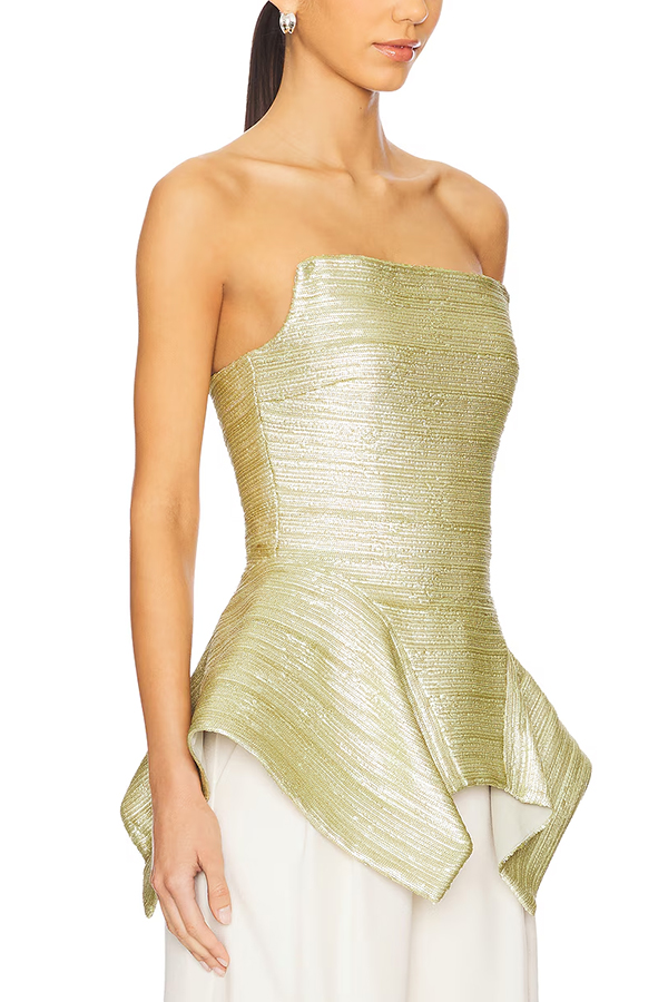 Modern Elegance Metallic Textured Fabric Corset Strapless Panier Tank Top-consonak