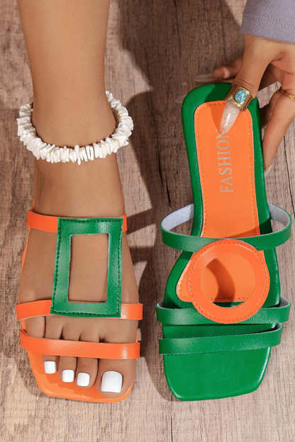 Fashionable and Casual Color-blocked Simple Flat Sandals-consonak